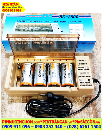 Super BC-2500, Bộ sạc 4viên Pin đại D 1.2v -Kèm sẳn 4 pin sạc Camelion NH-D2500BP2 (D2500mAh-1.2v)